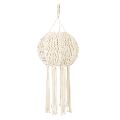 GloboStar® 36214 EGYPT Boho Καπέλο Φωτιστικού- Μακραμέ Πλεκτό Χειροποίητο Μπεζ Βαμβακερό Νήμα - Μ30 x Π30  x Υ75cm