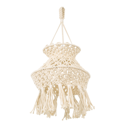 GloboStar® 36212 LIBYA Boho Καπέλο Φωτιστικού- Μακραμέ Πλεκτό Χειροποίητο Μπεζ Βαμβακερό Νήμα - Μ30 x Π30  x Υ50cm