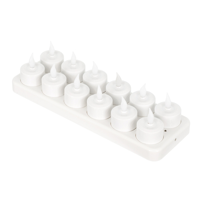 GloboStar® 79565 ΣΕΤ 12 Διακοσμητικών Realistic Κεριών με LED Εφέ Κινούμενης Φλόγας - με Ενσωματωμένη Μπαταρία - Επαναφορτιζόμενα & Βάση Φόρτισης Θερμό Λευκό 2700K