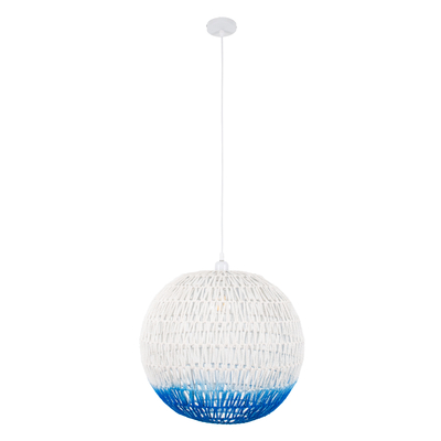 GLOBOSTAR® SANTOR 00729 Boho Κρεμαστό Φωτιστικό Οροφής με Ντουί 1 x E27 AC 220-240V IP20 - Λευκό & Μπλε - Μ50 x Π50 x Y50cm