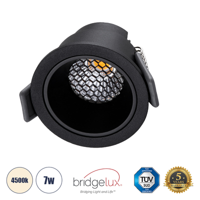 GLOBOSTAR® PLUTO-S 60250 Χωνευτό Downlight Σποτ με Honeycomb Anti Glare Reflector LED 7W 910lm 38° AC 220-240V IP20 Φυσικό Λευκό 4500K - Bridgelux COB Chip & TÜV SÜD Driver - Μαύρο Ματ - Μ6.4 x Π6.4 x Υ4.9cm / Q5.5cm - 5 Χρόνια Εγγύηση