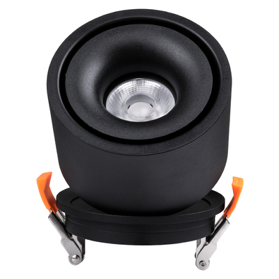 GLOBOSTAR® OMEGA-R 60296 Χωνευτό Κινούμενο Downlight Σποτ LED 12W 1560lm 36° AC 220-240V IP20 Φυσικό Λευκό 4500K - Bridgelux COB Chip & TÜV SÜD Driver - Μαύρο Ματ - Μ10 x Π10 x Υ8.2cm / Q9cm - 5 Χρόνια Εγγύηση