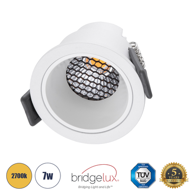 GLOBOSTAR® PLUTO-S 60249 Χωνευτό Downlight Σποτ με Honeycomb Anti Glare Reflector LED 7W 875lm 38° AC 220-240V IP20 Θερμό Λευκό 2700K - Bridgelux COB Chip & TÜV SÜD Driver - Λευκό Ματ - Μ6.4 x Π6.4 x Υ4.9cm / Q5.5cm - 5 Χρόνια Εγγύηση