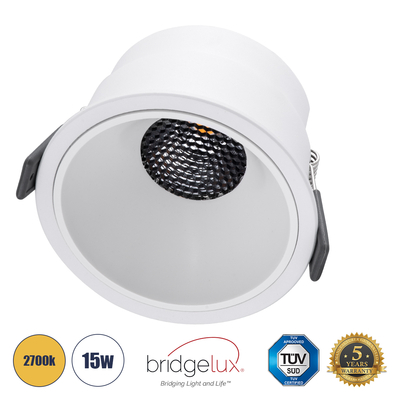 GLOBOSTAR® PLUTO-B 60261 Χωνευτό Downlight Σποτ με Honeycomb Anti Glare Reflector LED 15W 1875lm 38° AC 220-240V IP20 Θερμό Λευκό 2700K - Bridgelux COB Chip & TÜV SÜD Driver - Λευκό Ματ - Μ10.4 x Π10.4 x Υ6.5cm / Q9.5cm - 5 Χρόνια Εγγύηση