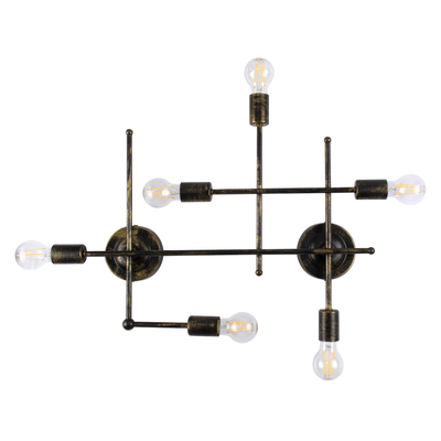 GLOBOSTAR® PIPING 00666 Vintage Φωτιστικό Τοίχου - Απλίκα με Ντουί 6 x E27 AC 220-240V IP20 - Μπρούτζινο - Μ66 x Π9.5 x Υ49cm