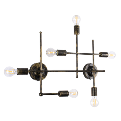 GLOBOSTAR® PIPING 00666 Vintage Φωτιστικό Τοίχου - Απλίκα με Ντουί 6 x E27 AC 220-240V IP20 - Μπρούτζινο - Μ66 x Π9.5 x Υ49cm