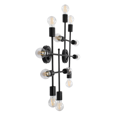 GLOBOSTAR® PIPING 00667 Vintage Φωτιστικό Τοίχου - Απλίκα με Ντουί 12 x E27 AC 220-240V IP20 - Μαύρο - Μ78.5 x Π9.5 x Υ64cm