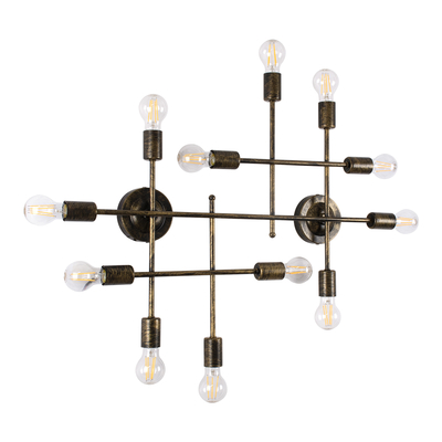 GLOBOSTAR® PIPING 00669 Vintage Φωτιστικό Τοίχου - Απλίκα με Ντουί 12 x E27 AC 220-240V IP20 - Μπρούτζινο - Μ78.5 x Π9.5 x Υ64cm