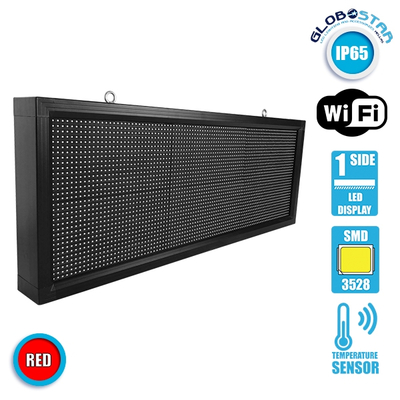 GLOBOSTAR® DISPLAY 90271 Κυλιόμενη Ψηφιακή Επιγραφή P10 Μονής Όψης LED AC 220-240V Αδιάβροχο IP54 Κόκκινο - WiFi Control μέσω FK APP - Αισθητήρας Θερμοκρασίας & Υγρασίας - Μ104 x Π9 x Υ40cm - 2 Χρόνια Εγγύηση