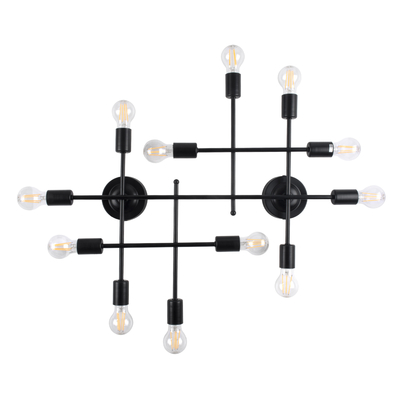 GLOBOSTAR® PIPING 00667 Vintage Φωτιστικό Τοίχου - Απλίκα με Ντουί 12 x E27 AC 220-240V IP20 - Μαύρο - Μ78.5 x Π9.5 x Υ64cm