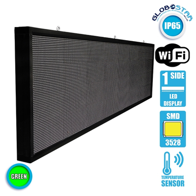 GLOBOSTAR® DISPLAY 90292 Κυλιόμενη Ψηφιακή Επιγραφή P10 Μονής Όψης LED AC 220-240V Αδιάβροχο IP65 Πράσινο - WiFi Control μέσω FK APP - Αισθητήρας Θερμοκρασίας & Υγρασίας - Μ264 x Π9 x Υ72cm - 2 Χρόνια Εγγύηση