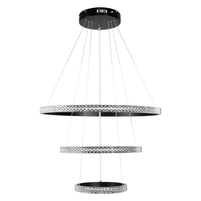 GLOBOSTAR® DIAMOND TRIO 61136-DECO Μοντέρνο Κρεμαστό Φωτιστικό Οροφής LED 100W 12123lm 360° AC 220-240V IP20 Ρυθμιζόμενο Λευκό CCT με Χειριστήριο από 2700K έως 6000K Dimmable - Lumileds SMD Chip - Μαύρο Ματ - Μ90 x Π90 x Υ90cm - 3 Χρόνια Εγγύηση