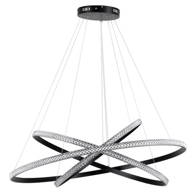 GLOBOSTAR® DIAMOND TRIO 61140 Μοντέρνο Κρεμαστό Φωτιστικό Οροφής LED 150W 18379lm 360° AC 220-240V IP20 Ρυθμιζόμενο Λευκό CCT με Χειριστήριο από 2700K έως 6000K Dimmable - Lumileds SMD Chip - Μαύρο Ματ - Μ100 x Π100 x Υ100cm - 3 Χρόνια Εγγύηση