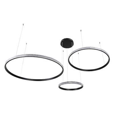 GLOBOSTAR® DIAMOND TRIO 61144 Μοντέρνο Κρεμαστό Φωτιστικό Οροφής LED 120W 14723lm 360° AC 220-240V IP20 Ρυθμιζόμενο Λευκό CCT με Χειριστήριο από 2700K έως 6000K Dimmable - Lumileds SMD Chip - Μαυρό Ματ - Μ150 x Π150 x Υ60cm - 3 Χρόνια Εγγύηση