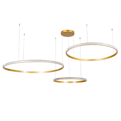 GLOBOSTAR® DIAMOND TRIO 61147 Μοντέρνο Κρεμαστό Φωτιστικό Οροφής LED 150W 18379lm 360° AC 220-240V IP20 Ρυθμιζόμενο Λευκό CCT με Χειριστήριο από 2700K έως 6000K Dimmable - Lumileds SMD Chip - Χρυσό Βούρτσας - Μ170 x Π170 x Υ60cm - 3 Χρόνια Εγγύηση