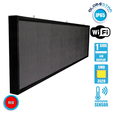 GLOBOSTAR® DISPLAY 90291 Κυλιόμενη Ψηφιακή Επιγραφή P10 Μονής Όψης LED AC 220-240V Αδιάβροχο IP65 Κόκκινο - WiFi Control μέσω FK APP - Αισθητήρας Θερμοκρασίας & Υγρασίας - Μ264 x Π9 x Υ72cm - 2 Χρόνια Εγγύηση