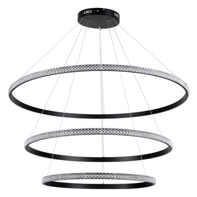 GLOBOSTAR® DIAMOND TRIO 61140-DECO Μοντέρνο Κρεμαστό Φωτιστικό Οροφής LED 150W 18379lm 360° AC 220-240V IP20 Ρυθμιζόμενο Λευκό CCT με Χειριστήριο από 2700K έως 6000K Dimmable - Lumileds SMD Chip - Μαύρο Ματ - Μ100 x Π100 x Υ100cm - 3 Χρόνια Εγγύηση