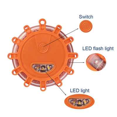 GLOBOSTAR® EMERGENCIA 79697 Φωτιστικό Έκτακτης Ανάγκης για Οχήματα με Μαγνήτη & Φακό LED 2W 140lm 360° DC 5V με 3xAAA Μπαταρίες Αδιάβροχο IP65 Κόκκινο & Ψυχρό Λευκό 6000K - Πορτοκαλί - Μ10 x Π10 x Υ3.5cm - 1 Χρόνο Εγγύηση