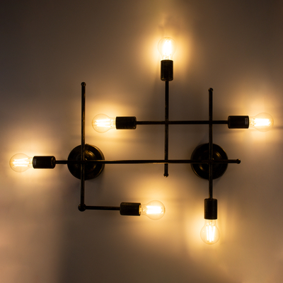 GLOBOSTAR® PIPING 00666-1 Vintage Φωτιστικό Οροφής με Ντουί 6 x E27 AC 220-240V IP20 - Μπρούτζινο - Μ66 x Π9.5 x Υ49cm