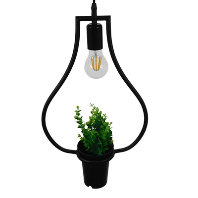 GLOBOSTAR® FLOWERPOT 10001210 Μοντέρνο Κρεμαστό Φωτιστικό Οροφής με Ντουί 1 x E27 AC 220-240V IP20 - Μαύρο & Πράσινο - Μ27 x Π27 x Υ40cm