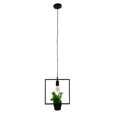 GLOBOSTAR® FLOWERPOT 10001211 Μοντέρνο Κρεμαστό Φωτιστικό Οροφής με Ντουί 1 x E27 AC 220-240V IP20 - Μαύρο & Πράσινο - Μ30 x Π30 x Υ30cm