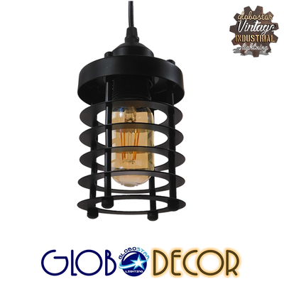 GLOBOSTAR® DARSEY 10001145 Vintage Κρεμαστό Φωτιστικό Οροφής με Ντουί 1 x E27 AC 220-240V IP20 - Μαύρο - Μ10 x Π10 x Υ25cm