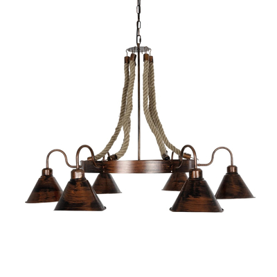 GLOBOSTAR® CAMELOT 10001191 Vintage Κρεμαστό Φωτιστικό Οροφής με Ντουί 6 x E27 AC 220-240V IP20 - Χάλκινο & Μπεζ - Μ95 x Π95 x Υ65cm