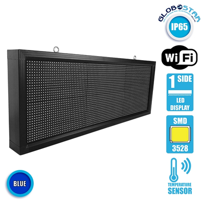 GLOBOSTAR® DISPLAY 90273 Κυλιόμενη Ψηφιακή Επιγραφή P10 Μονής Όψης LED AC 220-240V Αδιάβροχο IP54 Μπλε - WiFi Control μέσω FK APP - Αισθητήρας Θερμοκρασίας & Υγρασίας - Μ104 x Π9 x Υ40cm - 2 Χρόνια Εγγύηση