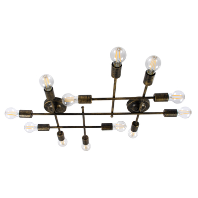 GLOBOSTAR® PIPING 00669-1 Vintage Φωτιστικό Οροφής με Ντουί 12 x E27 AC 220-240V IP20 - Μπρούτζινο - Μ78.5 x Π9.5 x Υ64cm