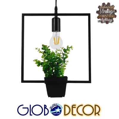 GLOBOSTAR® FLOWERPOT 10001211 Μοντέρνο Κρεμαστό Φωτιστικό Οροφής με Ντουί 1 x E27 AC 220-240V IP20 - Μαύρο & Πράσινο - Μ30 x Π30 x Υ30cm