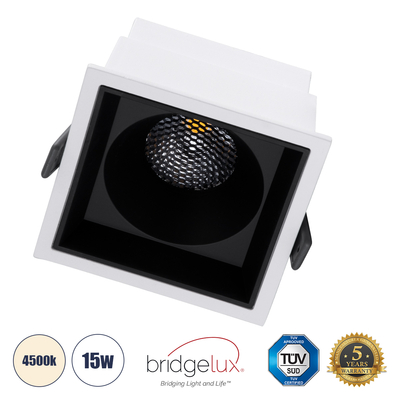 GLOBOSTAR® PLUTO-B 60276 Χωνευτό Downlight Σποτ με Honeycomb Anti Glare Reflector LED 15W 1950lm 38° AC 220-240V IP20 Φυσικό Λευκό 4500K - Bridgelux COB Chip & TÜV SÜD Driver - Λευκό & Μαύρο Ματ - Μ10.4 x Π10.4 x Υ6.5cm / Q9.5 x 9.5cm - 5 Χρόνια Εγγύηση