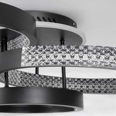 GLOBOSTAR® DIAMOND 61114 Μοντέρνο Φωτιστικό Οροφής LED 100W 12123lm 360° AC 220-240V IP20 Ρυθμιζόμενο Λευκό CCT με Χειριστήριο από 2700K έως 6000K Dimmable - Lumileds SMD Chip - Μαύρο Ματ - Μ80 x Π50 x Υ20cm - 3 Χρόνια Εγγύηση