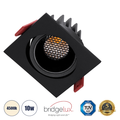 GLOBOSTAR® LEO-SQ 60292 Χωνευτό Κινούμενο Downlight Σποτ με Honeycomb Anti Glare Reflector LED 10W 1300lm 38° AC 220-240V IP20 Φυσικό Λευκό 4500K - Bridgelux COB Chip & TÜV SÜD Driver - Μαύρο Ματ - Μ8.5 x Π8.5 x Υ6.6cm / Q7.5 x 7.5cm - 5 Χρόνια Εγγύηση