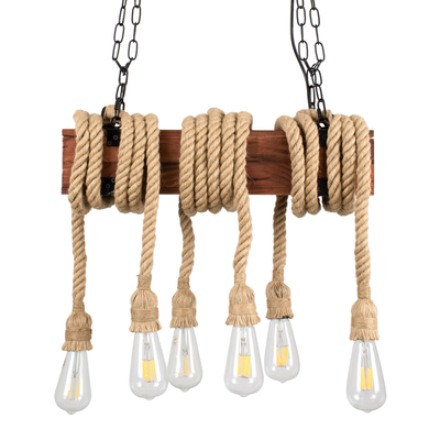 GLOBOSTAR® VIKING 00606 Vintage Κρεμαστό Φωτιστικό Οροφής με Ντουί 6 x E27 AC 220-240V IP20 - Καφέ & Μπεζ - Μ53 x Π11 x Υ220cm