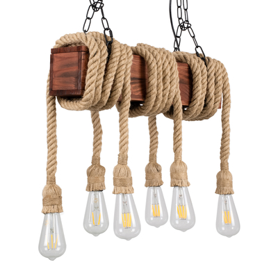 GLOBOSTAR® VIKING 00606 Vintage Κρεμαστό Φωτιστικό Οροφής με Ντουί 6 x E27 AC 220-240V IP20 - Καφέ & Μπεζ - Μ53 x Π11 x Υ220cm