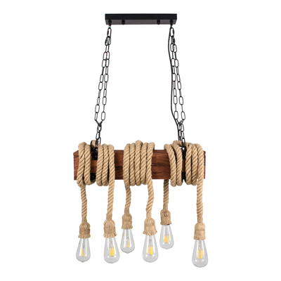 GLOBOSTAR® VIKING 00606 Vintage Κρεμαστό Φωτιστικό Οροφής με Ντουί 6 x E27 AC 220-240V IP20 - Καφέ & Μπεζ - Μ53 x Π11 x Υ220cm