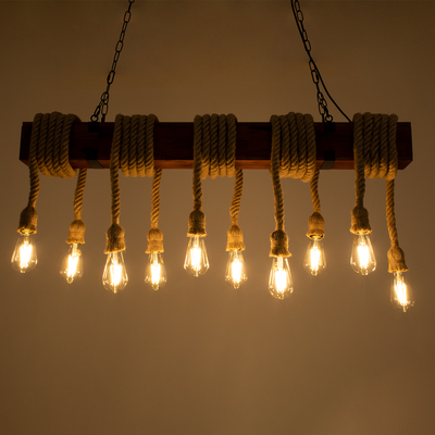 GLOBOSTAR® VIKING 00607 Vintage Κρεμαστό Φωτιστικό Οροφής με Ντουί 10 x E27 AC 220-240V IP20 - Καφε & Μπεζ - Μ108 x Π11 x Υ220cm