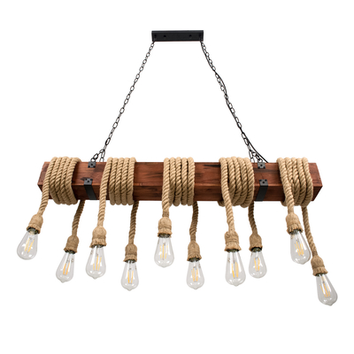 GLOBOSTAR® VIKING 00607 Vintage Κρεμαστό Φωτιστικό Οροφής με Ντουί 10 x E27 AC 220-240V IP20 - Καφε & Μπεζ - Μ108 x Π11 x Υ220cm