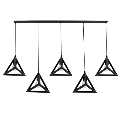 GLOBOSTAR® TRIANGLE 00608 Μοντέρνο Κρεμαστό Φωτιστικό Οροφής με Ντουί 5 x E27 AC 220-240V IP20 - Μαύρο - Μ170 x Π22 x Y130cm