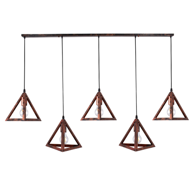 GLOBOSTAR® TRIANGLE 00609 Μοντέρνο Κρεμαστό Φωτιστικό Οροφής με Ντουί 5 x E27 AC 220-240V IP20 - Χάλκινο - Μ170 x Π22 x Y130cm