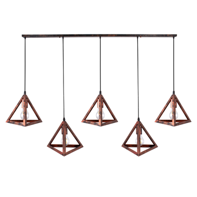 GLOBOSTAR® TRIANGLE 00609 Μοντέρνο Κρεμαστό Φωτιστικό Οροφής με Ντουί 5 x E27 AC 220-240V IP20 - Χάλκινο - Μ170 x Π22 x Y130cm