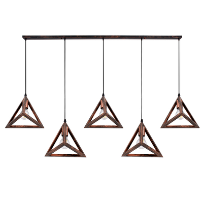 GLOBOSTAR® TRIANGLE 00609 Μοντέρνο Κρεμαστό Φωτιστικό Οροφής με Ντουί 5 x E27 AC 220-240V IP20 - Χάλκινο - Μ170 x Π22 x Y130cm