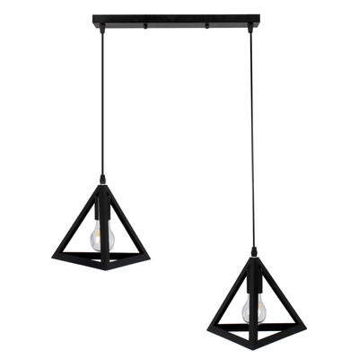 GLOBOSTAR® TRIANGLE 00611 Μοντέρνο Κρεμαστό Φωτιστικό Οροφής με Ντουί 2 x E27 AC 220-240V IP20 - Μαύρο - Μ60 x Π22 x Y130cm