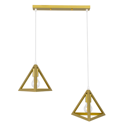 GLOBOSTAR® TRIANGLE 00615 Μοντέρνο Κρεμαστό Φωτιστικό Οροφής με Ντουί 2 x E27 AC 220-240V IP20 - Χρυσό - Μ60 x Π22 x Y130cm