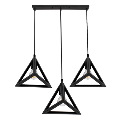 GLOBOSTAR® TRIANGLE 00621 Μοντέρνο Κρεμαστό Φωτιστικό Οροφής με Ντουί 3 x E27 AC 220-240V IP20 - Μαύρο - Μ70 x Π22 x Y130cm