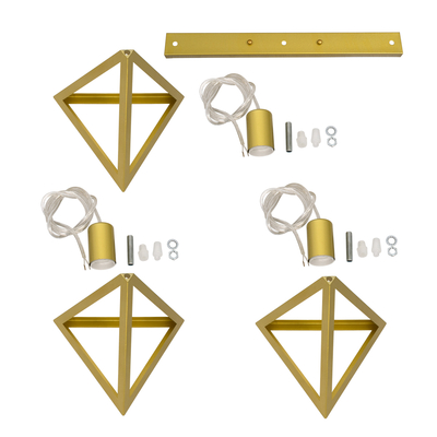 GLOBOSTAR® TRIANGLE 00625 Μοντέρνο Κρεμαστό Φωτιστικό Οροφής με Ντουί 3 x E27 AC 220-240V IP20 - Χρυσό - Μ70 x Π22 x Y130cm