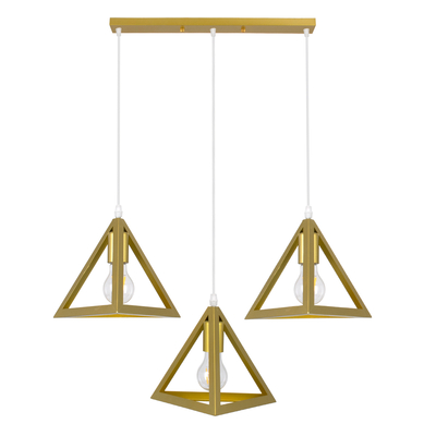 GLOBOSTAR® TRIANGLE 00625 Μοντέρνο Κρεμαστό Φωτιστικό Οροφής με Ντουί 3 x E27 AC 220-240V IP20 - Χρυσό - Μ70 x Π22 x Y130cm