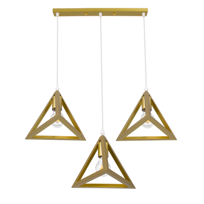 GLOBOSTAR® TRIANGLE 00625 Μοντέρνο Κρεμαστό Φωτιστικό Οροφής με Ντουί 3 x E27 AC 220-240V IP20 - Χρυσό - Μ70 x Π22 x Y130cm