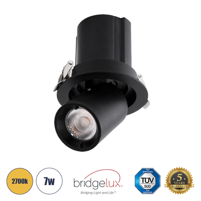 GLOBOSTAR® VIRGO-S 60305 Χωνευτό Κινούμενο Downlight Σποτ LED 7W 875lm 36° AC 220-240V IP20 Θερμό Λευκό 2700K - Bridgelux COB Chip & TÜV SÜD Driver - Μαύρο Ματ - Μ9 x Π9 x Υ9cm / Q7.8cm - 5 Χρόνια Εγγύηση