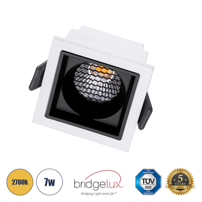 GLOBOSTAR® PLUTO-S 60265 Χωνευτό Downlight Σποτ με Honeycomb Anti Glare Reflector LED 7W 875lm 38° AC 220-240V IP20 Θερμό Λευκό 2700K - Bridgelux COB Chip & TÜV SÜD Driver - Λευκό & Μαύρο Ματ - Μ6.4 x Π6.4 x Υ4.9cm / Q5.5 x 5.5cm x - 5 Χρόνια Εγγύηση